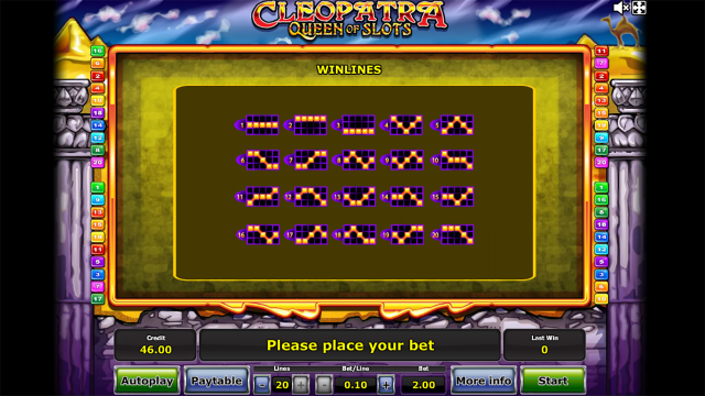 Игровой интерфейс Cleopatra Queen Of Slots 4